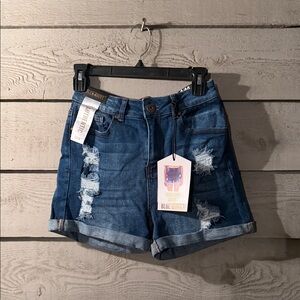 Savvy Dark Blue Ripped Jean Shorts